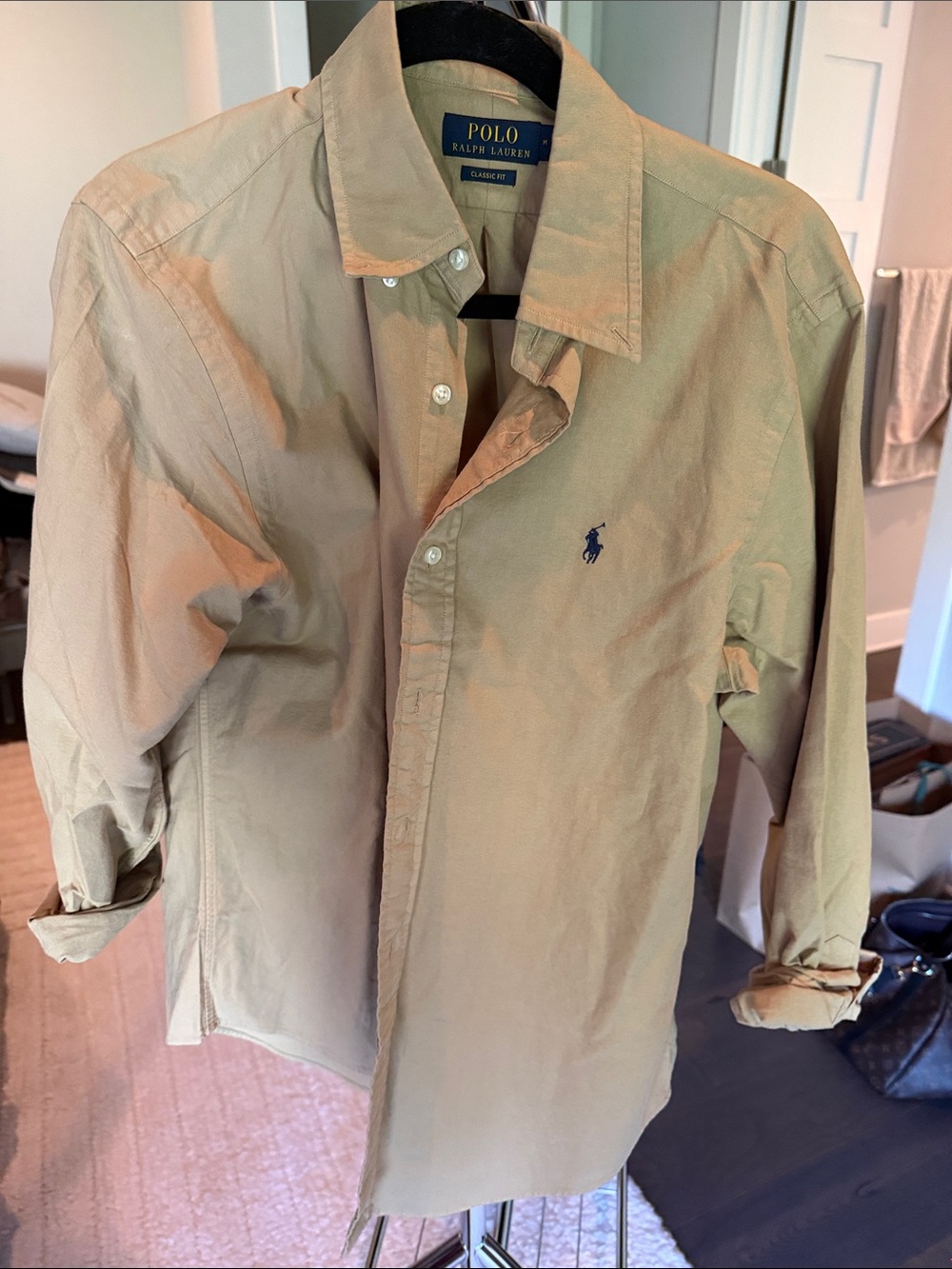 Polo by Ralph Lauren Men’s Khaki Button-Up Shirt Jacket with Navy Pony